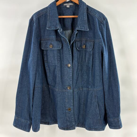 Jessica London Denim Jacket 22 22W Button Blazer Coat Coastal Utility Jean - Picture 1 of 6